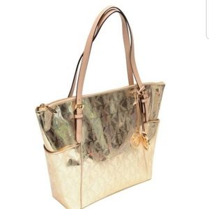 Michael Kors signature gold patent tote, EUC